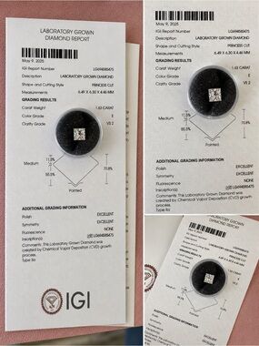 IGI Certified Princess Cut Laboratory Grown Diamond - White